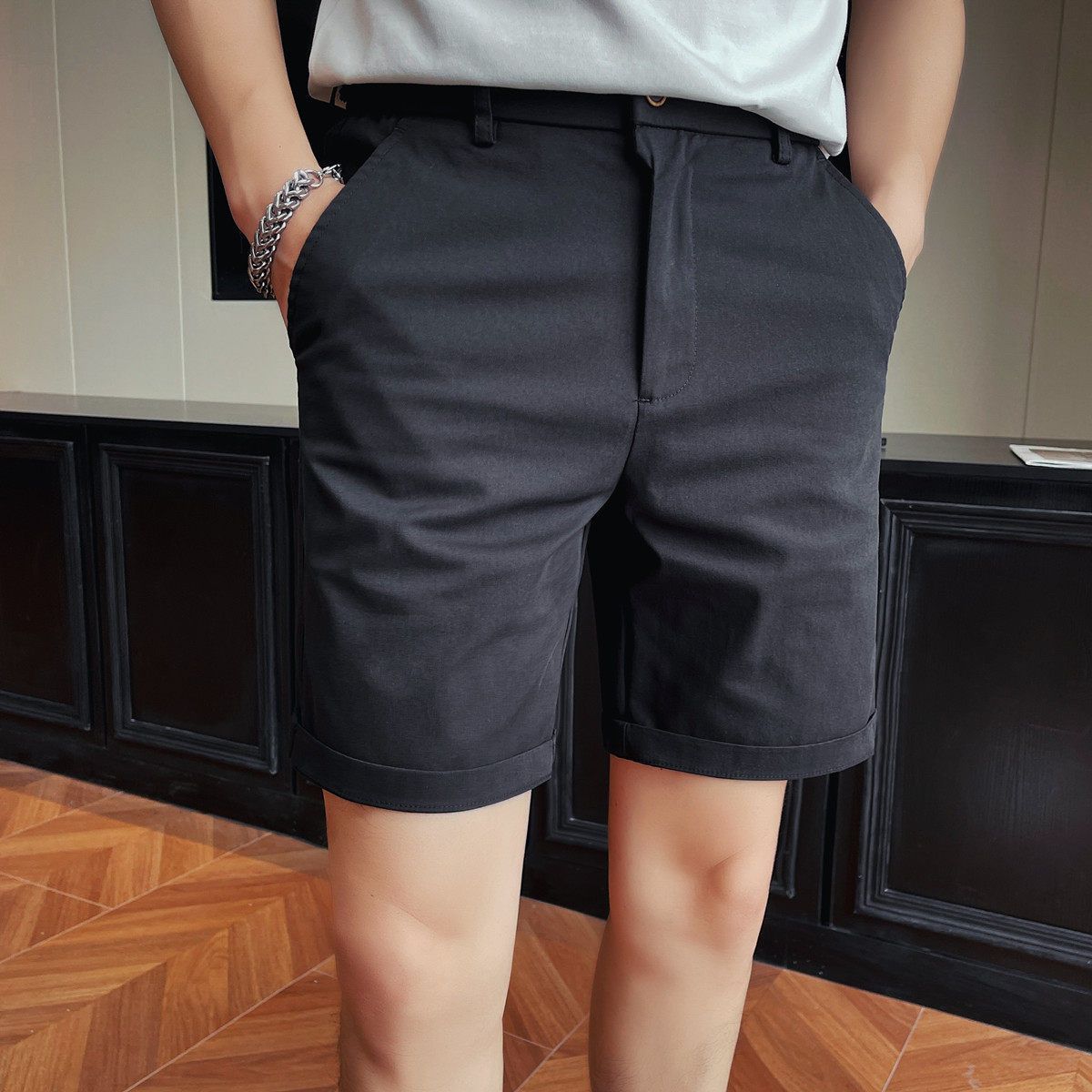 Men's Summer Light Luxury Quality Lyocell Cotton Shorts Casual Versatile Semi Elastic Waist Five Point Pants_viptrois.com