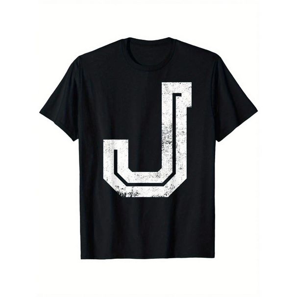 Estilo Universitario Vintage Con Letra J, Cómoda Exteriores, Top Casual | Camiseta Cuello Redondo, Ropa De Verano Para_viptrois.com