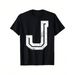 Estilo Universitario Vintage Con Letra J, Cómoda Exteriores, Top Casual | Camiseta Cuello Redondo, Ropa De Verano Para_viptrois.com