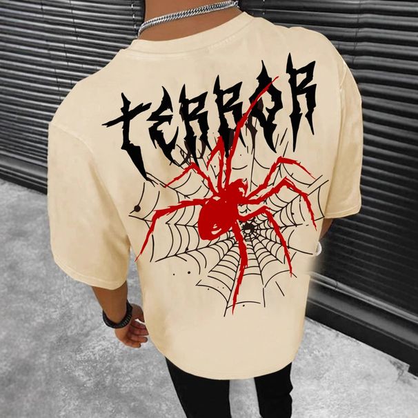 Men's Clothing New Summer Spider Web Horror English Short Sleeve T Shirt For Men Stylish, Cool, Casual, Versatile, Breathable, And Comfortable_viptrois.com