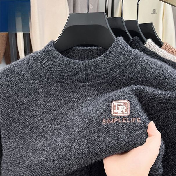 Loom Loom Mink Velvet Half Turtleneck Knitwear Men's Autumn Winter Trendy Embroidered Base Sweater Warm Loose Plus Size Inner Wear_viptrois.com