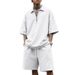 Men's Clothing Men's Loose Lapel Hip Hop Zipper Polo High Street Casual Short Sleeved Shorts Two Piece Suit_viptrois.com