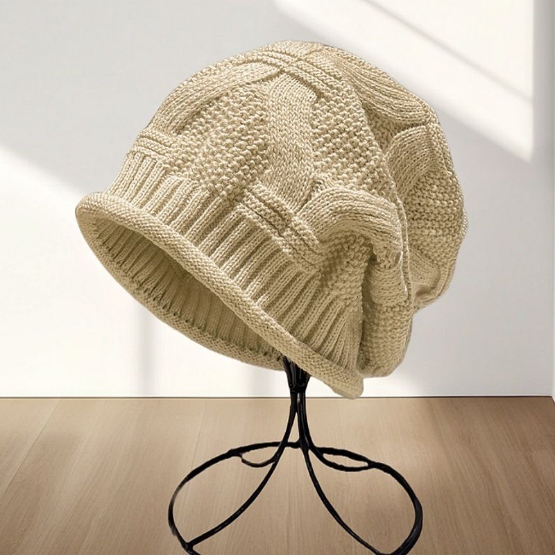 Women's Hats Autumn And Winter Wool Hat With Curled Brim Knitted Cap And Cold Hat For Women, Single Layer Thin Pile Hat To Make Your Face Look Smaller_viptrois.com