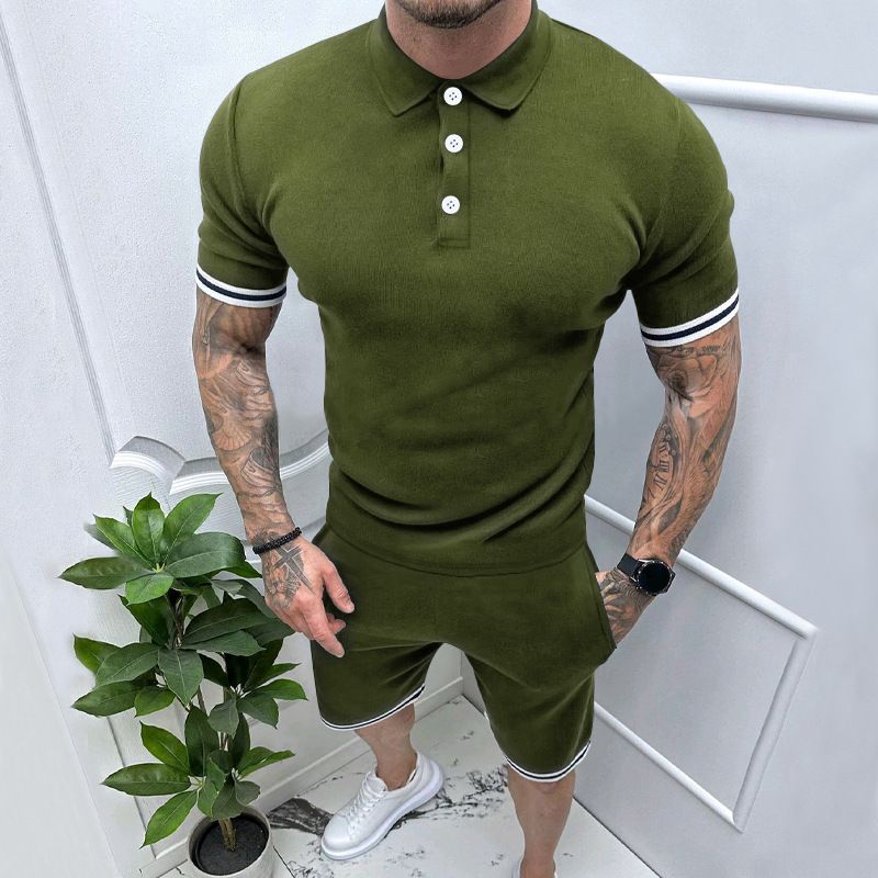 Men's Casual Lapel Short Sleeve Shorts Two-Piece Set_viptrois.com