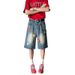 Men's Clothing Floral Embroidery Design Denim Shorts For Men SummerRetro Patch Shorts Trendy Straight Wide Leg Pants_viptrois.com