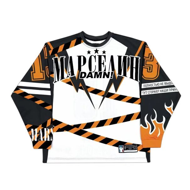 Men's Clothing Retro Marcelin Long Sleeved Jersey T Shirt Y2k Loose Sports High Street Round Neck Top_viptrois.com