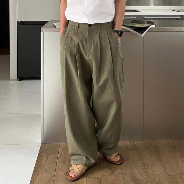 Men's Clothing High-End Style Men's Casual Trousers Loose Straight Leg Wide Leg Versatile Spring Autumn Style_viptrois.com