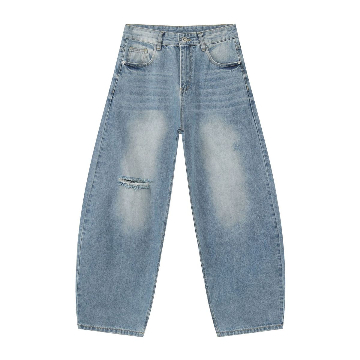 Men's Clothing Retro Machete Ripped Jeans Men's New Style Washed Design Loose Wide Leg Pants_viptrois.com