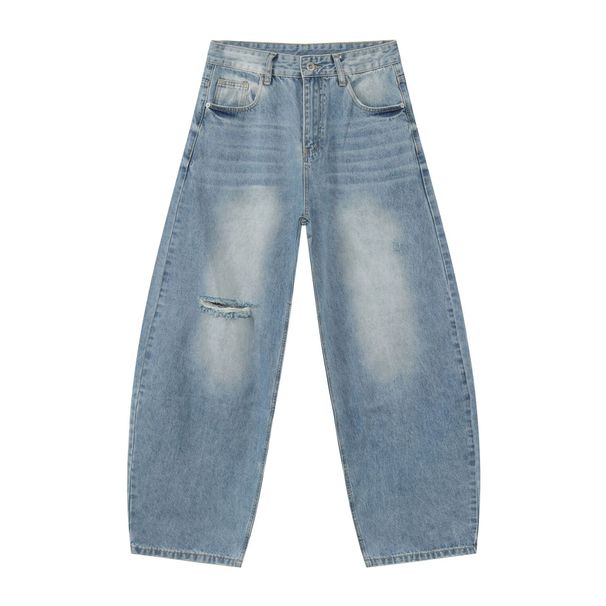 Men's Clothing Retro Machete Ripped Jeans Men's New Style Washed Design Loose Wide Leg Pants_viptrois.com