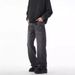 Men's Clothing Fashion Mid Waist Design Lightning Crack Washed Jeans For Men Spring And Autumn Retro Loose Straight Pants_viptrois.com