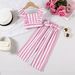 Hot Sale In Europe And America, Girls' New Summer Striped Flying Sleeve Ruffled Top + Striped Trousers With Belt Three Piece Set_viptrois.com