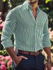 Men's Clothing Men's Fashion 3D Digital Print Long Sleeve Shirt - Stripe Pattern Breathable Polyester Casual Button Down Shirt For Everyday Wear_viptrois.com
