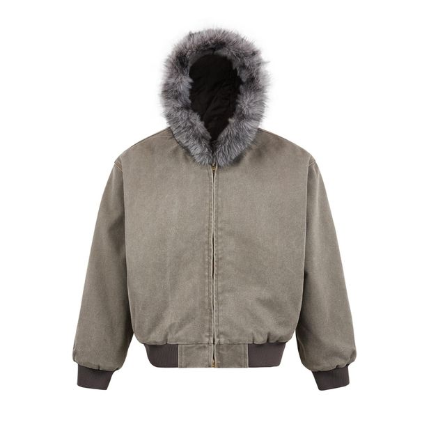 MADEEXTREME Padded Cotton Fur Collar Zipper Autumn And Winter Coat Warm Men's And Women's Mountain Carving Thickened Jacket Cotton Clothes_viptrois.com