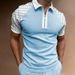 Summer New Men's Polo Shirt Short Sleeve Contrast Plaid Zipper T-shirt Top_viptrois.com