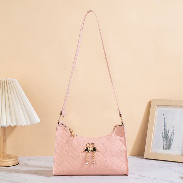 Women's Fresh Girl Exquisite Double Heron Tassel Embellished Ladies Crescent Shoulder Bag Simple Embossed Commuter Handbag_viptrois.com