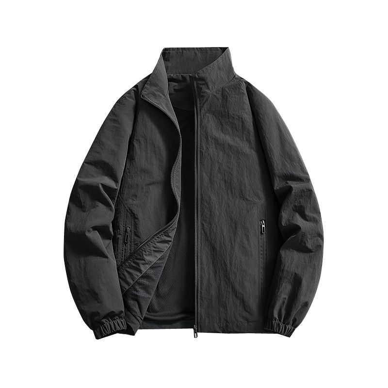 Men's Water-Resistant Softshell Jacket - Lightweight Outdoor Work Coat With Stand Collar, Windproof & Durable For Hiking, Travel & Daily Wear_viptrois.com