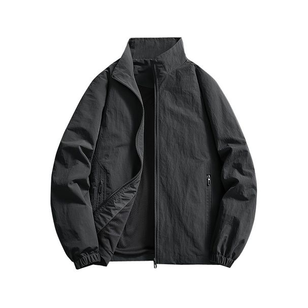 Men's Water-Resistant Softshell Jacket - Lightweight Outdoor Work Coat With Stand Collar, Windproof & Durable For Hiking, Travel & Daily Wear_viptrois.com