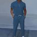 Men's Clothing Large Size Solid Color Suit Lapel Short Sleeve Zipper Trousers Suit_viptrois.com