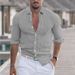 Men's Clothing Men's Summer Cotton And Linen Lapel Beach Shirt Long Sleeve Solid Color Holiday Clothing_viptrois.com