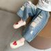 Letter Hole Jeans 0895 Blue Princess New Children's Miscellaneous European And American Jeans_viptrois.com