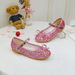 Korean Style Bow Princess Children's Shoes 2023 New Velcro Sequin Flat Shoes for Big Children and Girls Dance Leather Shoes_viptrois.com