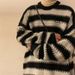 New autumn and winter retro light mature style loose round neck retro striped knitted sweater_viptrois.com