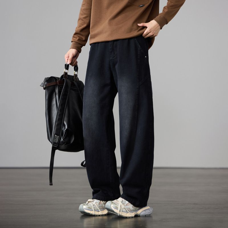 Men's Vintage Washed Cotton Trousers - Relaxed Straight-Leg Casual Pants (Retro Distressed Look, Unisex Streetwear, Oversize Fit)_viptrois.com