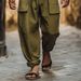 Men's Clothing Casual Leggings Multi Pocket Drawstring Solid Color Loose Drawstring Trousers_viptrois.com