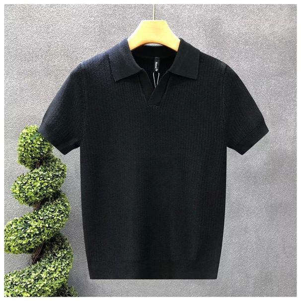Ice Silk Short Sleeve Polo Shirt for Men Casual Knitted Collar T-Shirt Textured Breathable Top High End Summer 2026_viptrois.com
