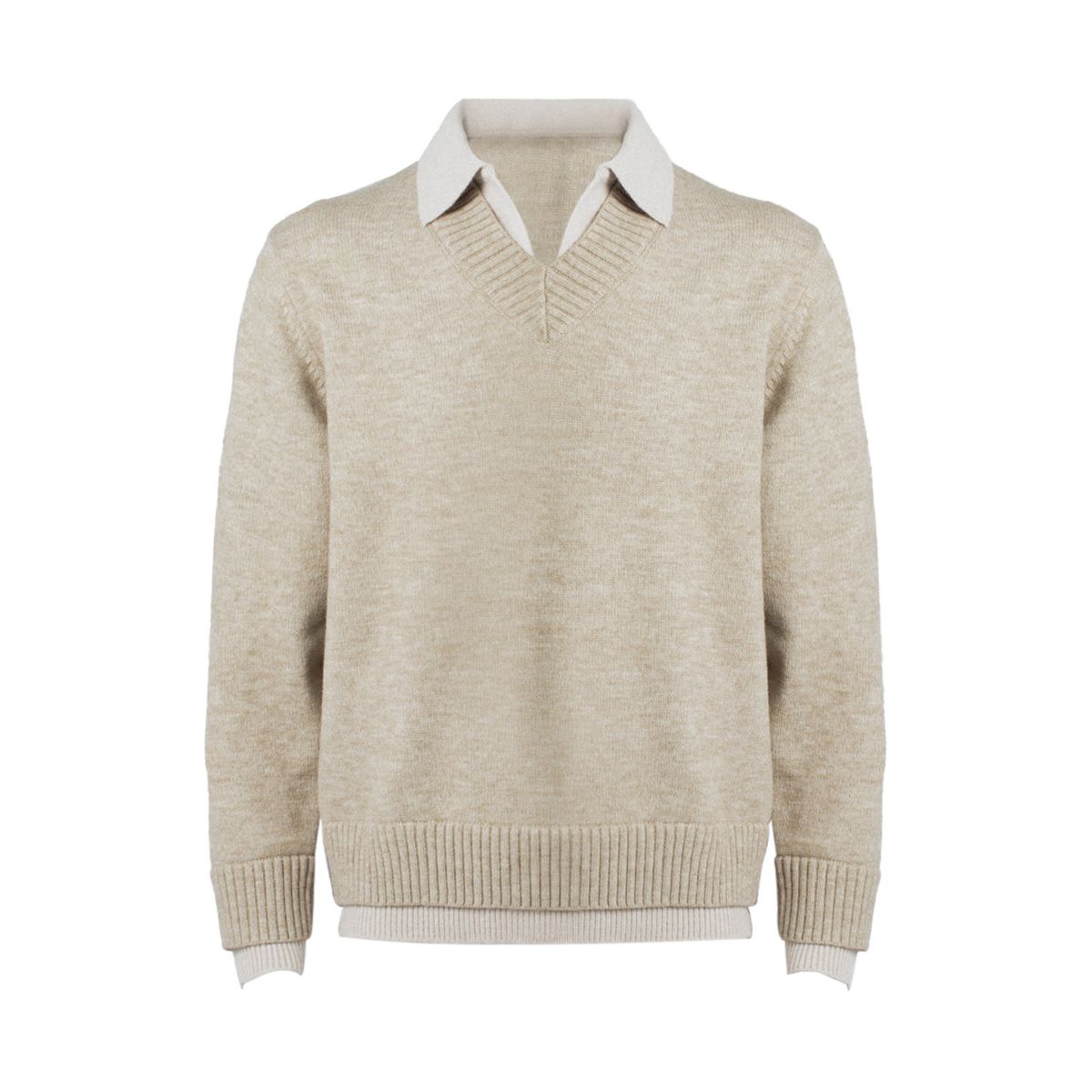 Premium Cashmere-Like Polo Sweater – Stay The Night Mock Two-Piece V-Neck Knit, Old Money Aesthetic, Soft & Breathable For Men & Women_viptrois.com