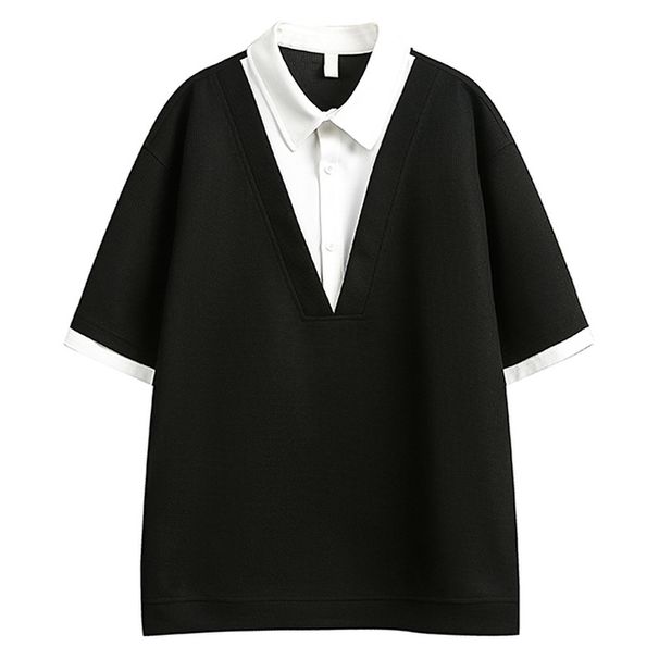 Men's Clothing Two Piece Splicing Polo Shirt Short Sleeved T Shirt Men's Summer Trendy Brand Contrast Color Shirt Collar Mid Sleeve Top_viptrois.com