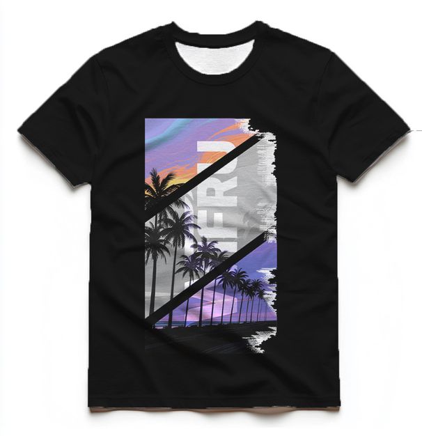 Men's Clothing Vacation Style Short Sleeved Seaside Leisure Printing Coconut Tree Soft High Quality T-Shirt_viptrois.com