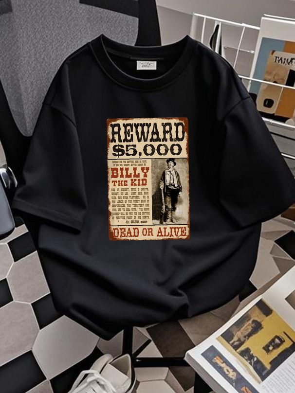Billy The Mug Shot Wanted Poster Mugshot West Cow Vintage T-Shirt Breathable Comfortable Summer Soft Fashion Homme Streetwear Graphic_viptrois.com