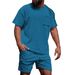 Men's Corduroy Casual Crew Neck Shorts Set Solid Color T-Shirt And Shorts Sporty Running Training Outfit_viptrois.com