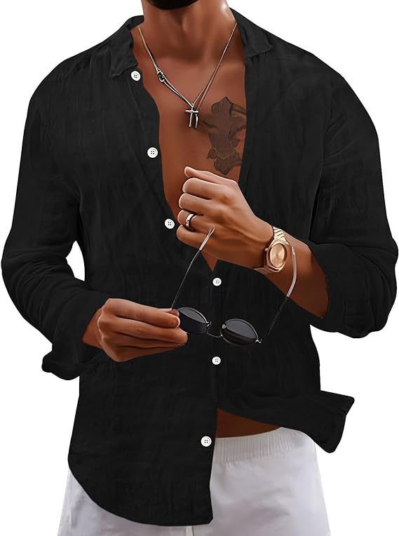 Men's Clothing European And American Men's Large Size Solid Color Linen Shirts Youth Home Leisure Fashion Shirt Tops_viptrois.com