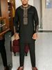 Men's 2-Piece Suit – Elegant Embroidered Black Shirt & Trousers Set (S-XXL) – Versatile Ethnic Style For Business & Casual Wear_viptrois.com