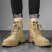 European Warm Series Martin Autumn Winter New High Top Lace-up Work Shoes Outdoor Casual Men's Side Zipper Trendy Mid-Calf Leather Boots_viptrois.com