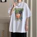 Round Neck Short Sleeved Summer Printed Street Student T-shirt Couple Loose Five Quarter Sleeve Trendy Men's Top_viptrois.com