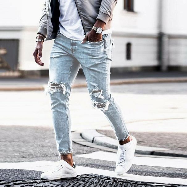 Man's Jeans Fashionable Washed Jeans With Torn Holes Men's Pants_viptrois.com