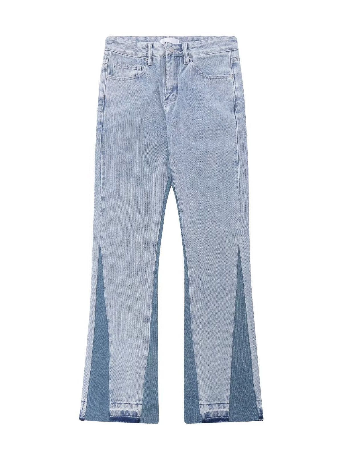 Men's Clothing High Street Stitching Washed Light-colored Jeans Men's Hiphop Trendy Straight Pants_viptrois.com
