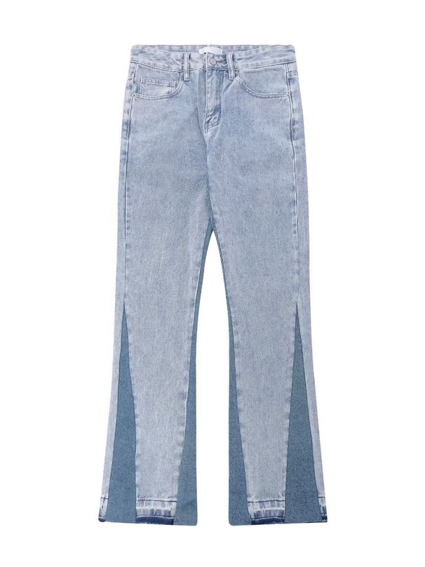 Men's Clothing High Street Stitching Washed Light-colored Jeans Men's Hiphop Trendy Straight Pants_viptrois.com