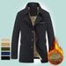Men’s Washed Cotton Jacket – Fleece-Lined Winter Coat With Stand Collar & Button Closure (M-5XL)_viptrois.com