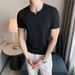 Summer New Men's Short Sleeve T-Shirt Ice Silk Thin Traceless Elastic Stripe Slim Sleeve Short Sleeve T-Shirt Men's Bottom Shirt_viptrois.com