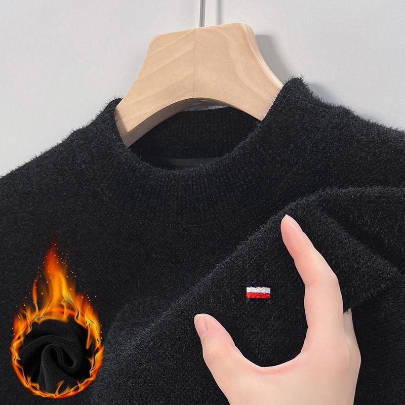Men's Clothing New Autumn And Winter Plus Velvet Sweater, Half Turtleneck, Thickened One Piece Velvet, Warm Knitted Bottoming Shirt Top_viptrois.com