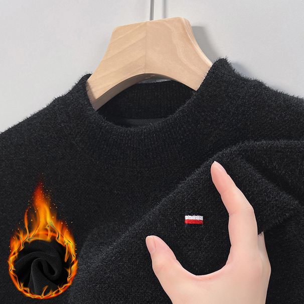 Men's Clothing New Autumn And Winter Plus Velvet Sweater, Half Turtleneck, Thickened One Piece Velvet, Warm Knitted Bottoming Shirt Top_viptrois.com