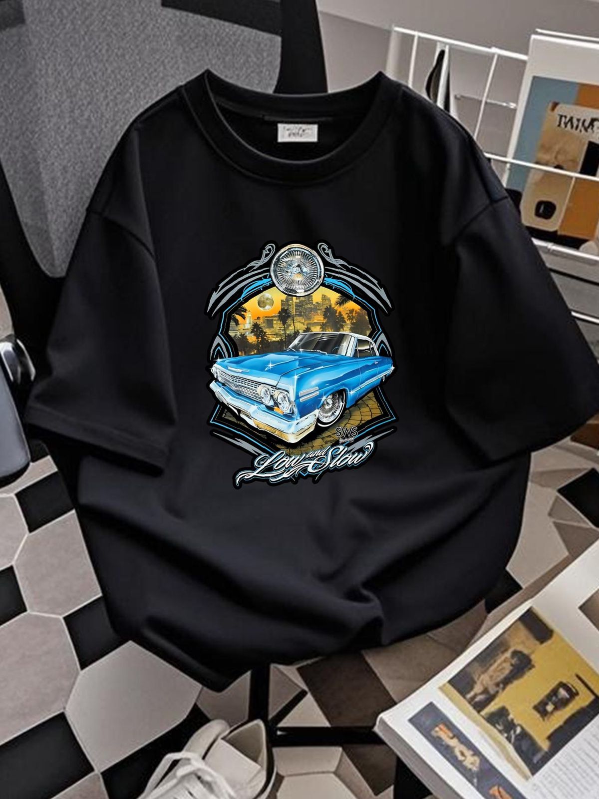 NEW LOWRIDER Low & Slow T-shirt Let's Cruise Urban Streetwear Men's Tee Black Comfortable Soft Top For Everyday Wear Stylish Casual Streetwear_viptrois.com