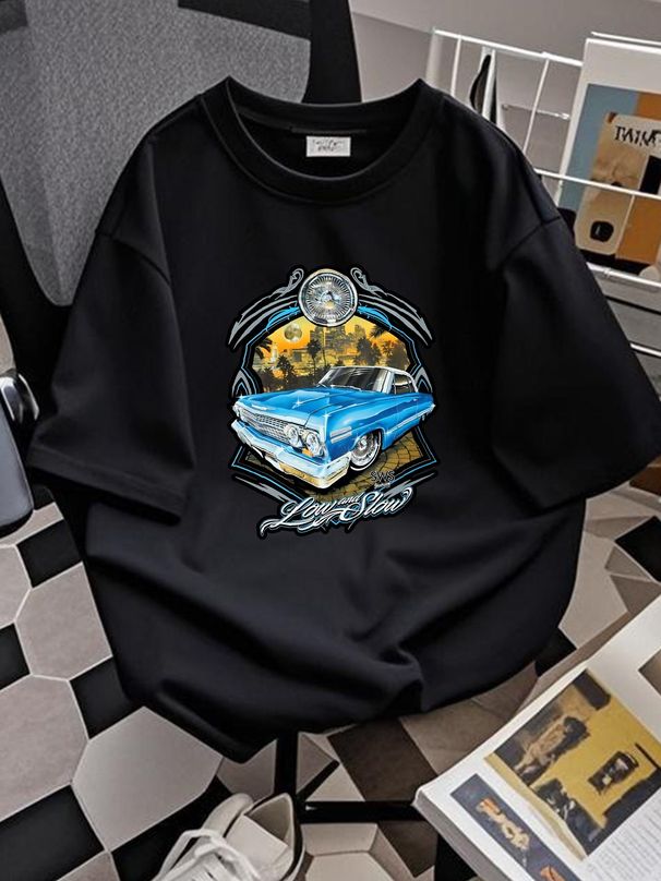NEW LOWRIDER Low & Slow T-shirt Let's Cruise Urban Streetwear Men's Tee Black Comfortable Soft Top For Everyday Wear Stylish Casual Streetwear_viptrois.com
