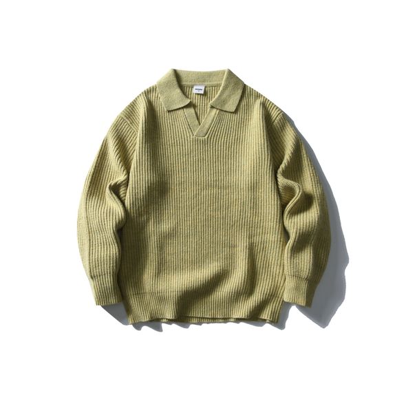 2025 Korean Version Solid Color Ribbed Seagull Collar Sweater For Men Autumn Winter High-end Old Money Style Inner Polo_viptrois.com