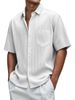 New Men's Solid Color Loose, Comfortable And Versatile Vertical Striped Short-sleeved Button Set_viptrois.com