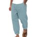 plus Size Men's Cotton Linen Blend Casual Pants Breathable Sweat Absorbing Solid Color mid Waist Wide Leg Long Pants for Spring Autumn_viptrois.com